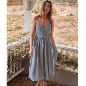 Christy Dawn Lincoln Midi Dress in Navy Gingham V-Neck Sleeveless